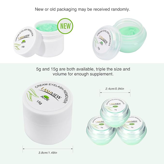 LASHVIEW Eyelash Extension Remover Cream, Eyelash Adhesive Remover, Professional Eyelash Extensions Remover for Salon(ALOE 0.51fl.oz/15ml)