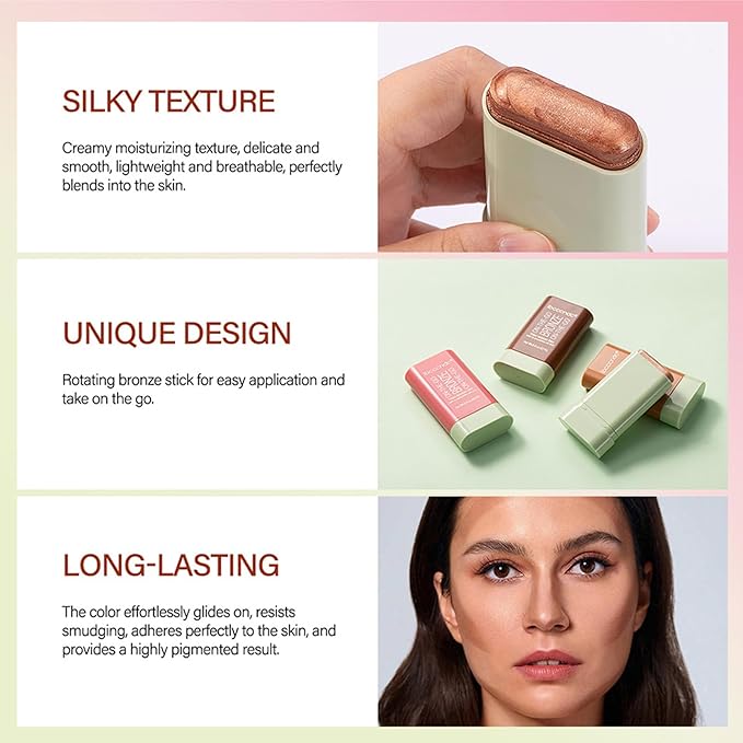 Multi-Use Makeup Bronzer Stick, On-the-Go Glow Bronze Tinted Moisture Stick, Hydrating Solid Moisturizer with Bronze Tint, Natural Bronzed Glow, Blends Effortlessly, for Eyes, Cheeks & Body