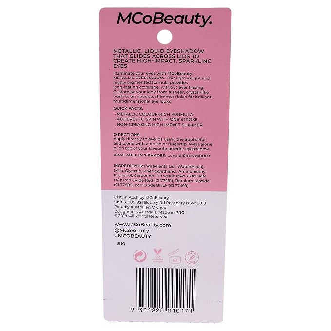 MCoBeauty Metallic Eyeshadow Long Lasting Liquid - Easily Blendable - Highly Pigmented - Foolproof Formula - Gloss Finish - For Brilliant, And Multidimensional Eye Looks - Luna - 0.27 Oz