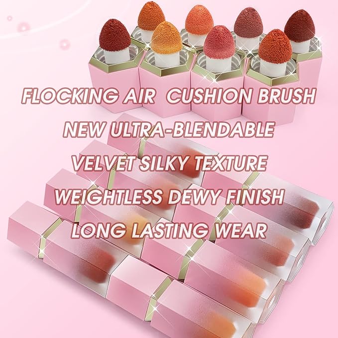 Liquid Blush for Cheeks, Soft Cream Blush with Cushion Applicator, Dewy Finish Matte Velvet Texture, High-Pigmented Blendable, Long-Wearing Rubor Makeup | #03 ENCHANTING-Soft Pink