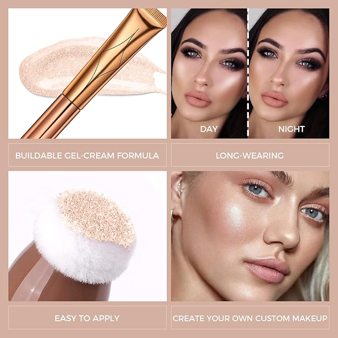 Highlighter Beauty Wand, Liquid Face Highlighter Stick with Cushion Applicator, Long Lasting Smooth Natural Matte Finish, Lightweight Blendable Super Silky Cream Highlighter Stick (04#