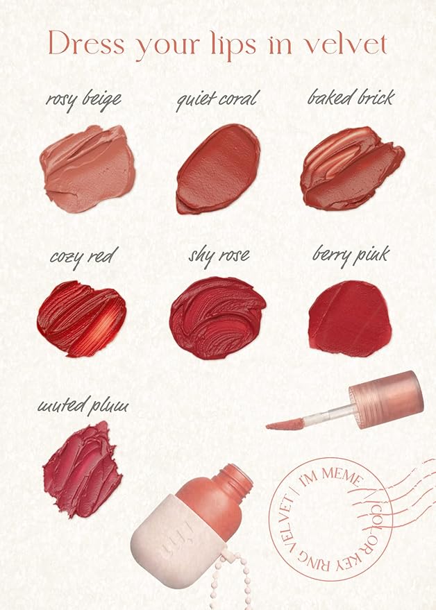 I'M MEME Lip Stain - Color Key Ring Velvet Tint - Gift, Highly-pigmented, Long Lasting, Travel-Friendly, Velvet Finish, 06 Berry Pink, 2.8 g