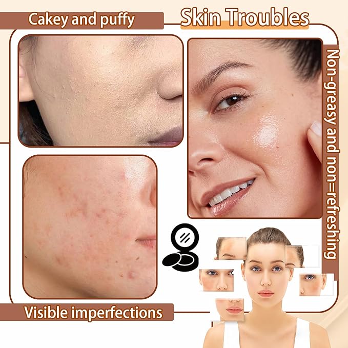 2P Mushroom Head Air Cushion CC Cream Foundation,Moisturizing Non-Greasy BB Cream and Makeup Sponge,Longlasting Matte Concealer Full Coverage Face Makeup Liquid Foundation for All Skin Types(Natural)B