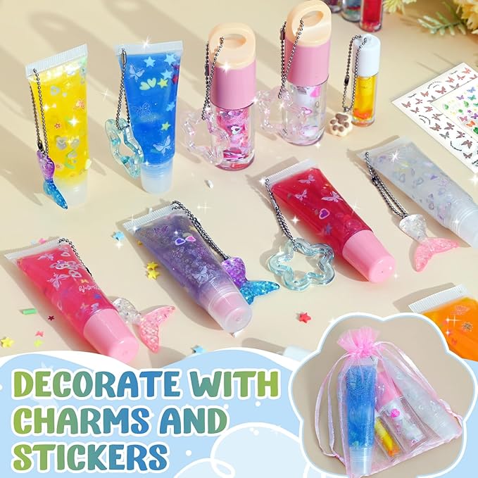 Make Your Own Lip Gloss Kit, JCOOS Lip Gloss Making Kit, 94PCS Fun Keychain DIY Lipgloss Sets for Girls, Flavored Moisturizing Glitter Lip Kit, Kids Lip Gloss, Tween Girls Trendy Stuff Christmas Gifts