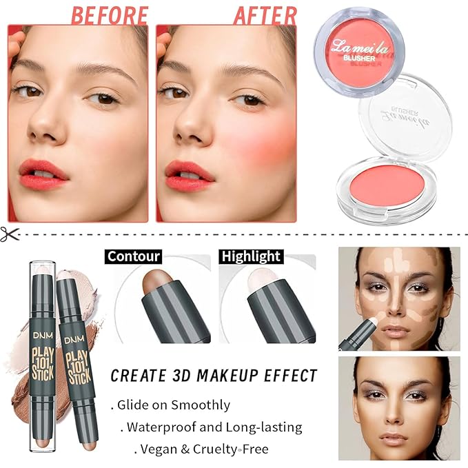Makeup Set for Girls & Women, Full Face Kit, Travel Kit, Present Set, Eyeshadow, Foundation, Blusher, Eyeliner, Lip Gloss, Makeup Brushes & Sponge Bag