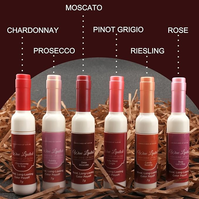 Wine Lip Tint 6 Colors, Waterproof Long Lasting Lip Stain, Non-stick Cup Lip Gloss, Light but Smart, Red and Wonderful, Lipstick Set, Fine Packaging