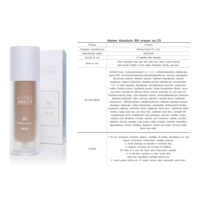 Moist formula & natural skin tone up BB, For ATOMY Absolute BB cream, 1.11fl.oz. (No. 23, natural beige)
