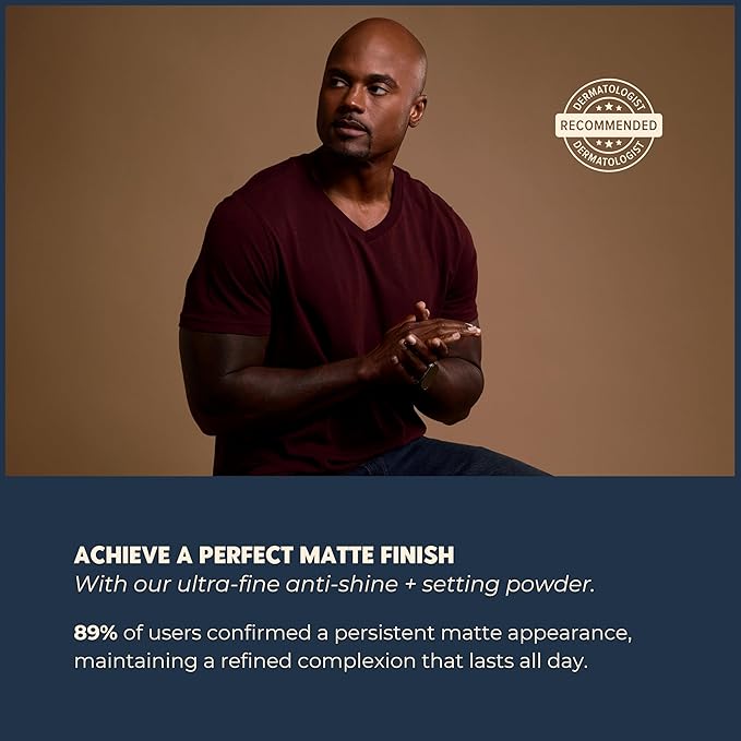Shine Eraser | Absorbs Oil + Minimizes Pores | Premium Mattifying Formula for Men’s Skin | 3 Shades | High-Performance Ingredients | Made In USA | Cruelty-Free + Vegan | 100% Recyclable Tin