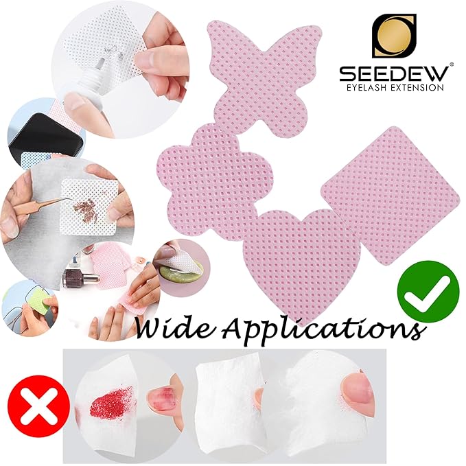 200 Pieces Pink Lash Glue Wipes, Nail Wipes, Flower Shape Lint Free Magic Wiper Cloth, Lash Extension Supplies (1 Box) (Simple Packaging)-(Pink Flower Shape)