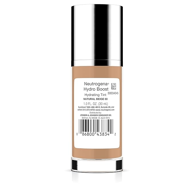 Neutrogena Hydro Boost Hydrating Tint with Hyaluronic Acid, Lightweight Water Gel Formula, Moisturizing, Oil-Free & Non-Comedogenic Liquid Foundation Makeup, 60 Natural Beige 1.0 fl. oz