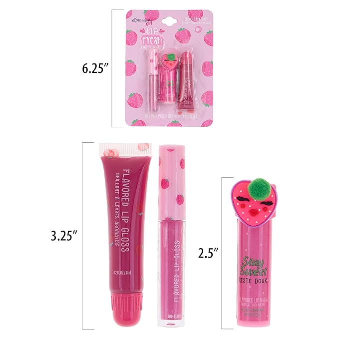 EXPRESSIONS 6pc Lip Set - Strawberry Flavored Lip Gloss & Balm Kit, Fruity Flavored for Girls | Safe and Non-Toxic Gift Set