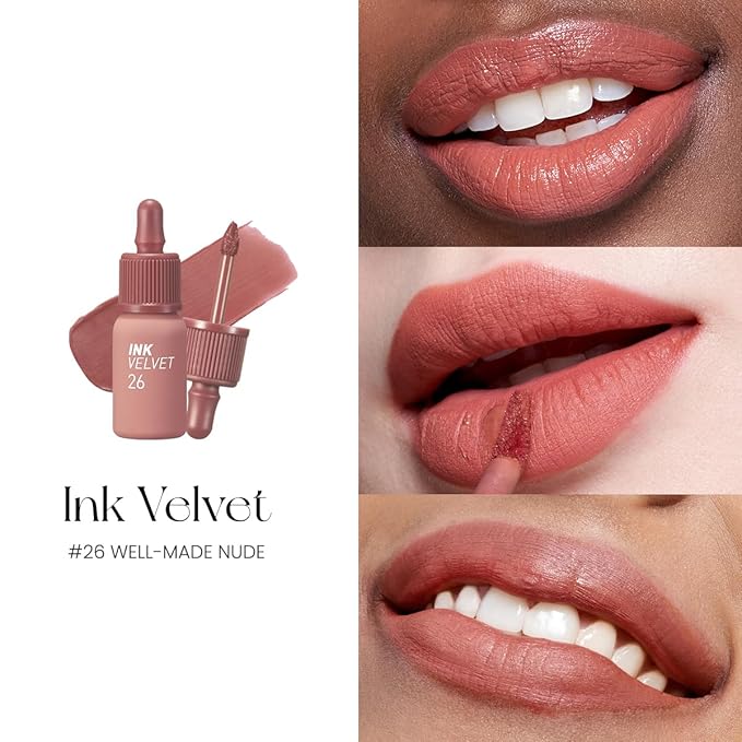 Peripera Ink the Velvet Lip Tint - High Pigment Color, Longwear, Weightless, Not Animal Tested, Gluten-Free, Paraben-Free (026 WELL-MADE NUDE (NEW))