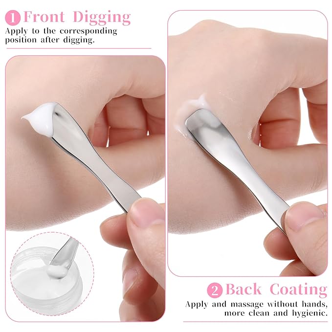 2Pcs Mini Metal Makeup Spatula, Cosmetic Spatulas Reusable Skin Care Spoon Beauty Scoop Spatulas Multi-functional Facial Applicator Tool for Mixing Sampling Lotions Plant Masks Accessories