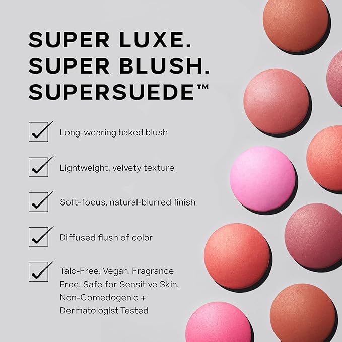 Saie SuperSuede Baked Blush - Talc-Free Powder Blush for All Day Wear - Enriched with Plant-Derived Squalane + Glycerin to Help Moisturize Dry Skin - Mia (.01 Ounce)
