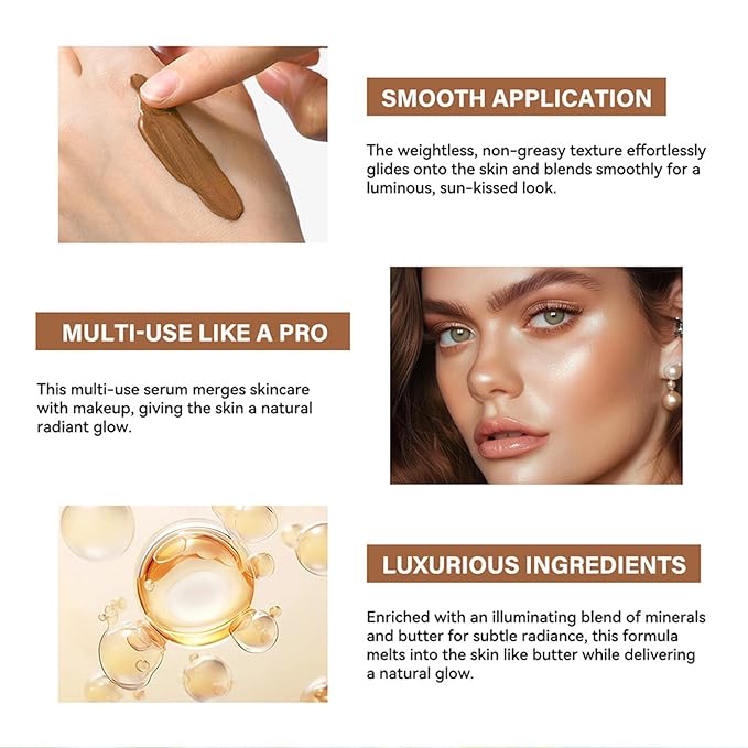 Bronzing Drops, Liquid Bronzer for Face & Skin, Ultra-Nourishing Lightweight Non-Greasy Glow Serum for Radiant, Natural Sun-Kissed Glow