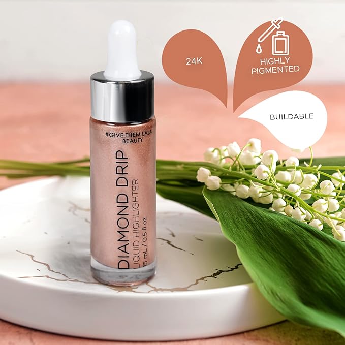 Diamond Drip Liquid Highlighter By Give Them Lala- Highly Pigmented Shimmer Highlighter For Face & Chest- Illuminator Drops For Diamond Sparkle- Glow Drops For Dewy Foundation, Cruelty-Free - (Princess Cut)