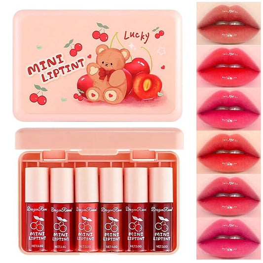 6 Colors Lip Tint Stain Korean Lip Gloss Set, Plumping Lip Tint Mini Liquid Lipstick, Multi-Use Cheek and Lips, Long lasting Waterproof, Non-Stick Cup, Tinted Lip Makeup