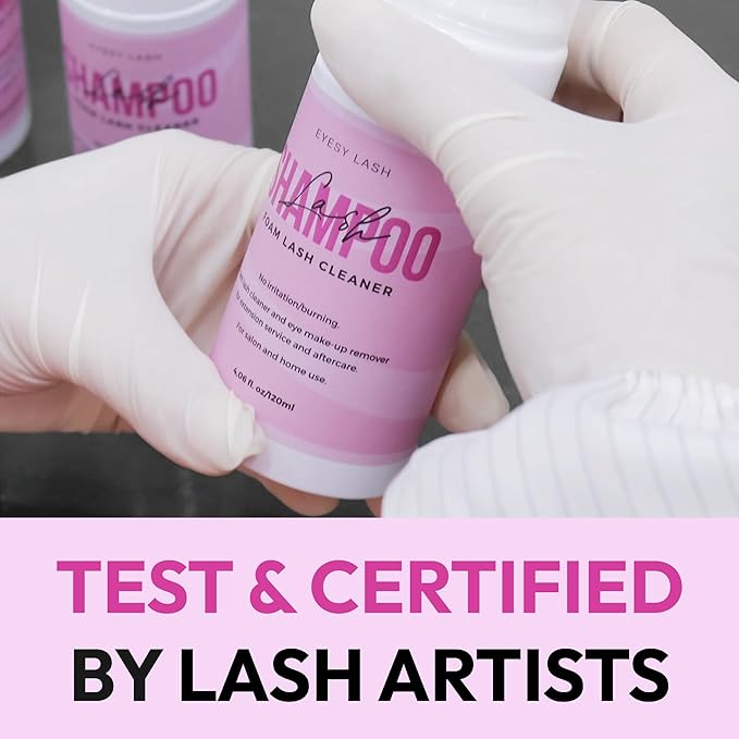Large 120ml Lash Shampoo for Eyelash Extensions - Eyesy Lash Cleanser Gentle Foam Cleaner for Extensions, Clusters, Natural Eyelashes, Eye Makeup Remover Sulfate-Free Supply for Salon and Home Use