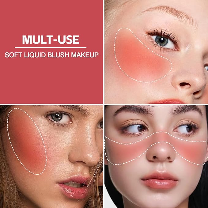 Boobeen Soft Liquid Blush Makeup for Cheeks, Lightweight and Buildable, Thin Cheek Makeup Stick for Natural Flush Color, Cream Blush Easy to Blend, With Build in Brush