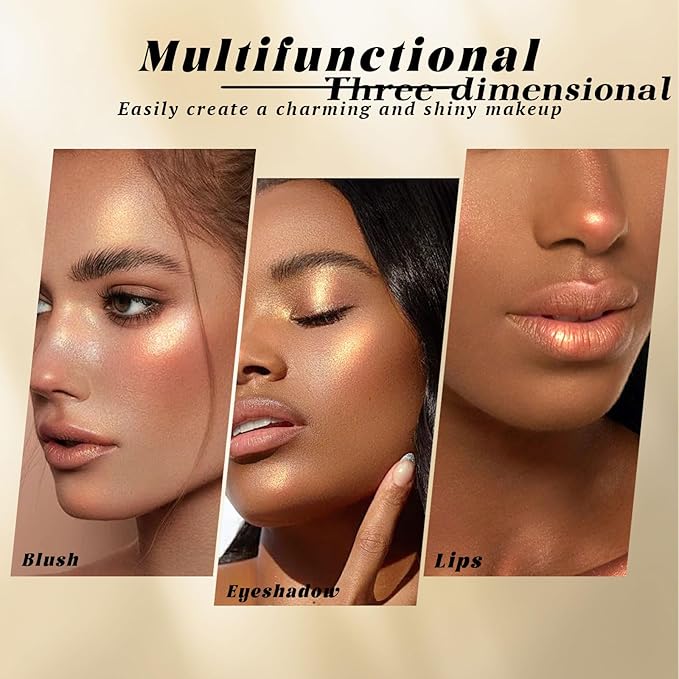 Multichrome Face Highlighter Palette Makeup, Blendable Shimmer High Glossy Natural Glow Highlighter Facial Illuminator Palette, Long Lasting Sparkling Baked Powder Highlighter Blush Makeup