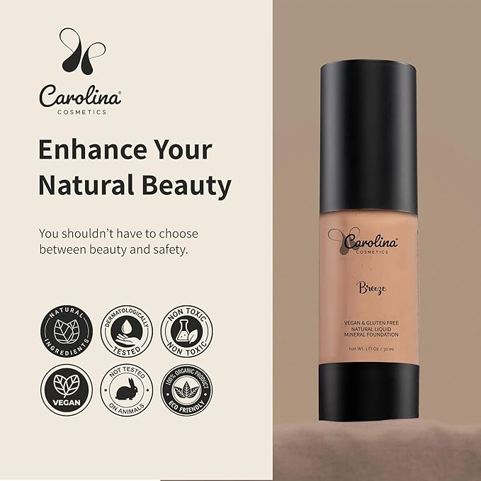 Foundation in Breeze Shade Plant-Based - Hydrating, Pore-Minimizing & Buildable Coverage - Vegan, Non-GMO, Paraben-Free - 1oz