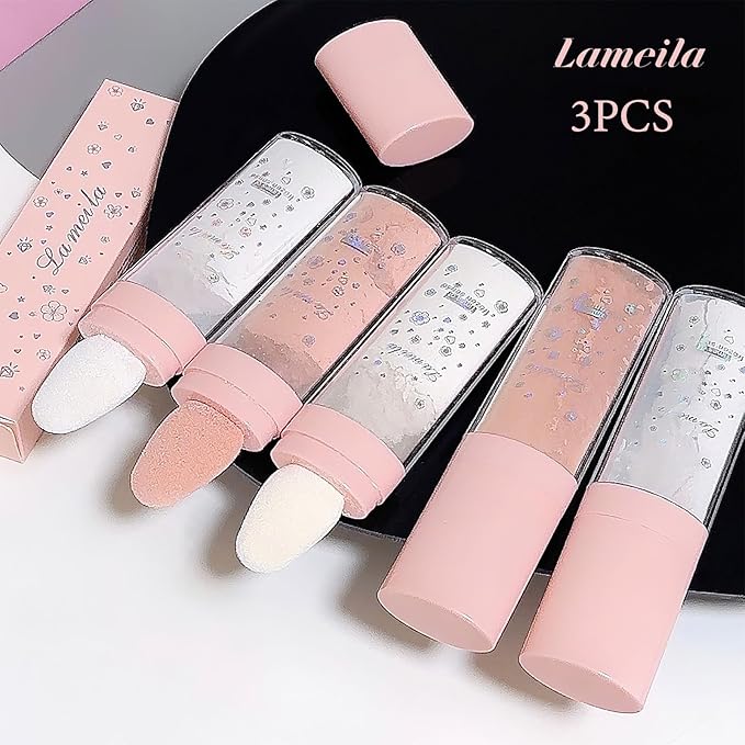 3 PCS Glitter Powder Highlighter Makeup Stick, Pat the Powder Body Highlighter Face Fine Flash Natural Three-Dimensional Contouring Blush Highlighter Stick-White, Pink, Golden brown