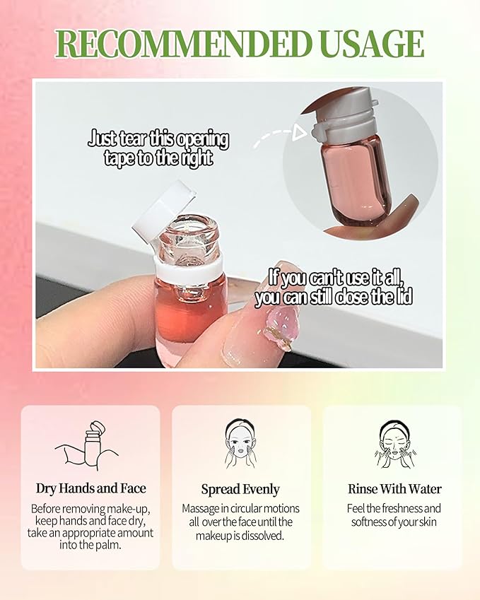 Makeup Remover Oil Portable Kit-7 Pcs Mini Travel Size Bottles Cleansing for Face, Gentle Facial Oil, Portable Skincare,Deep Cleaning without Clogging Pore,Residue-Free,for Dry & Neutral Skin (Green)