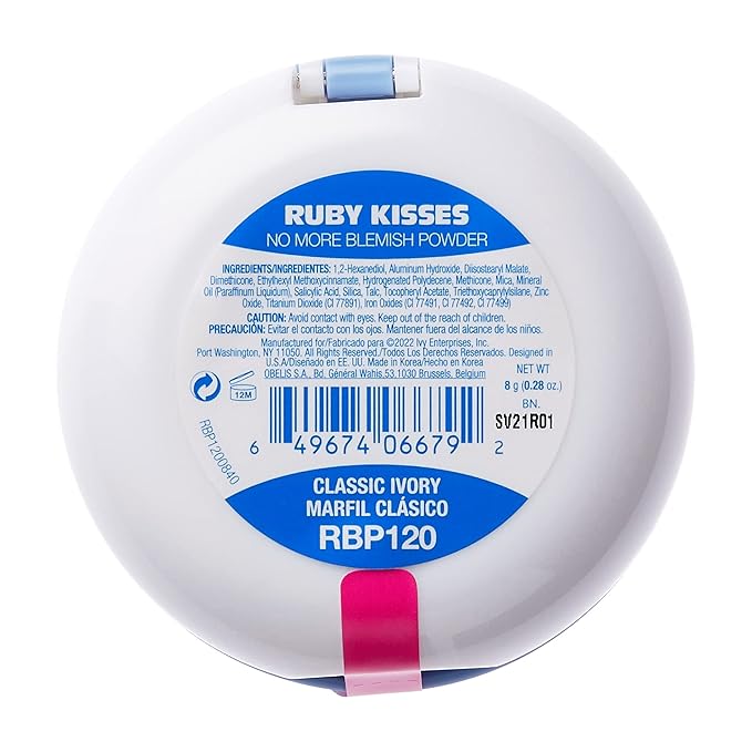 Ruby Kisses No More Blemish Face Powder with Salicylic Acid Korean Makeup Matte Finish Full Coverage Pressed Powder (Classic Ivory)