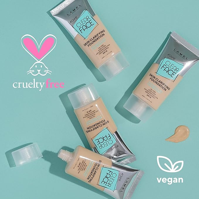 Oh My Clear Face Full Coverage Foundation for Oily & Acne Prone Skin, Salicylic Acid & Tea Tree Extract, Anti-Blemish Sensitive Skin Care, Organic & Oil-Free, 401 Soft Beige, 40 ml / 1.35 fl.oz