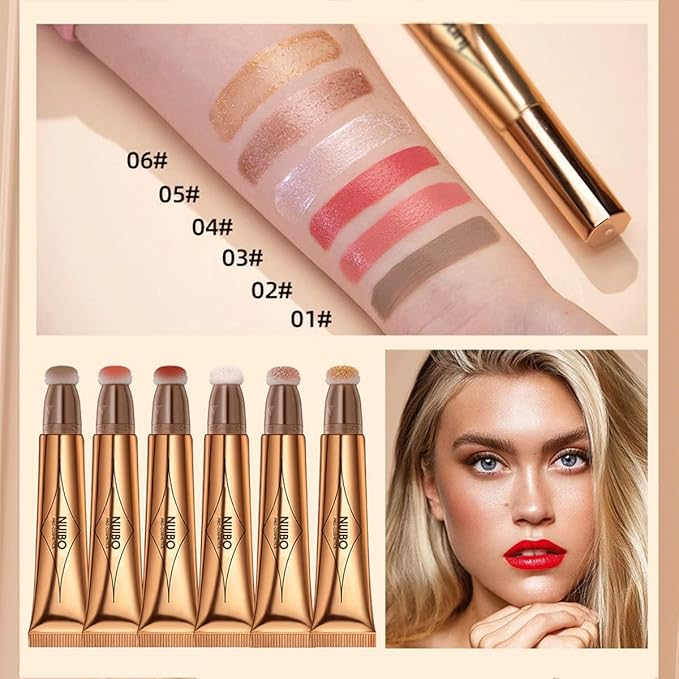 Blush Beauty Wand Highlighter 2 Pack, Matte Liquid Face Blush & Highlighter with Cushion Applicator, Natural Silky Smooth Creamy Stick Attached Easy to Blend, Long Lasting & Natural Finish Makeup Stick (03# Cherry Blush & 04# Highlight)