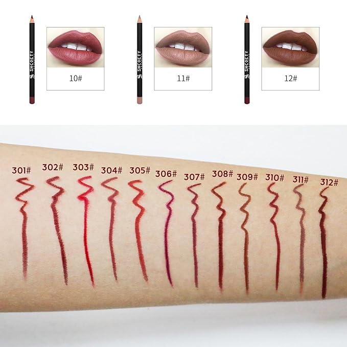 12 Colors Matte Lip Liner Set, Waterproof Long-Lasting Lip Pencils, High Pigmented Velvet Lipstick for Defining & Filling Lips, Natural Nude Shades for Eyes & Lips