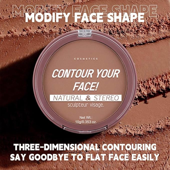 Contour Powder Foundation - Matte Finish, Waterproof & Oil-Control, All-Day Wear for Natural 3D Sculpting, No Cakey or Fading (Shade Adjustable)(3#, 1 Count (Pack of 1))