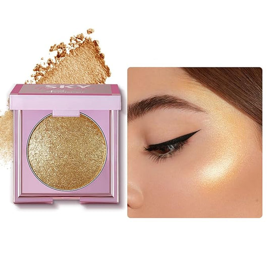 MAEPEOR Face Highlighter Palette 8 Colors Shimmer Glitter Pearl Highlighter Powder Sparkly Diamond Highlighting Palette for Face Cheek (07 Gold)
