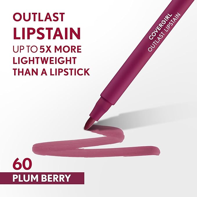 COVERGIRL Outlast Lipstain Bundle - Ruby 30 & Plum Berry 60, Vegan Formula