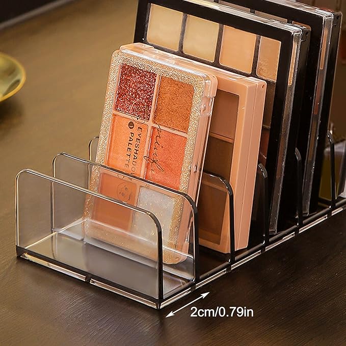 Makeup Palette Organizer,Acrylic Eyeshadow Palette Pallet Holder,7 Sectons BPA-Free Divided Make Up Blush,Contour Storage Holder Cosmetic Eye Shadow Display Stand Clear Rack Vanity Holder(Grey-2 Pack)