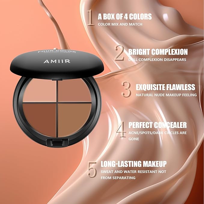 AMIIR Color Correcting Concealer Cream Full Coverage Professional Makeup Palette Flawless Face Contour, Medium to Dark