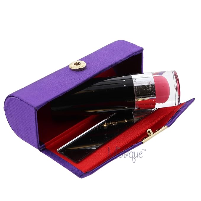 Motique Accessories Solid Satin Ladies Lipstick Case With Mirror Purse Holder Set of 2 (Purple)