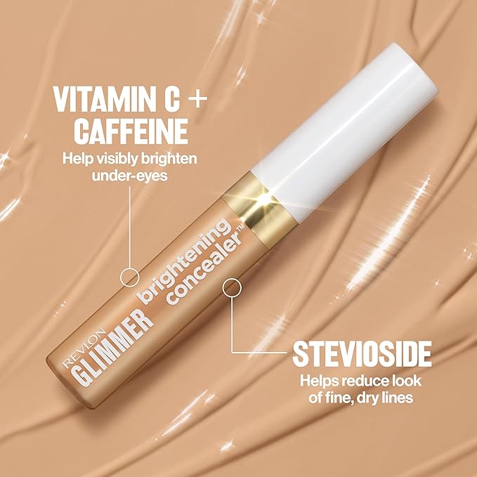 Revlon Glimmer Correcting Concealer, Liquid Under Eye Makeup, Made with Caffeine, Vitamin C, & Stevioside, 115, 0.3 fl oz