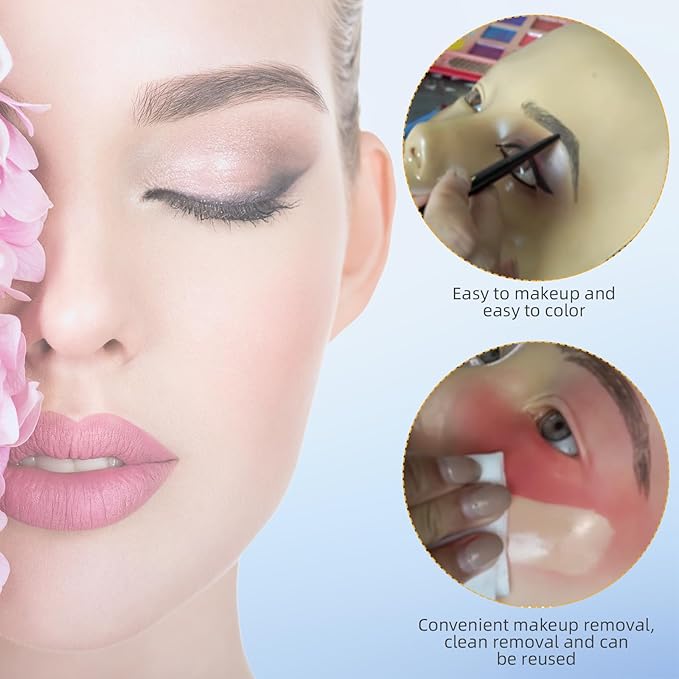 Silicone Makeup Practice 5D Face Board, Reusable Beginners to practice eyesmakeup Face Eyes Silicone False Cosmetologist,Real Person Training Model for Self-Study and Beginners or Makeup Artist Show