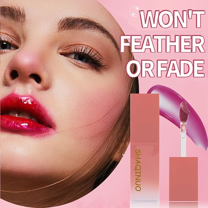 Charm Kiss 5 Colors-Dewy Water Glow Lip Tint,Moisturizing Mirror Lip Glaze,Korean Tinted Water light Lip Gloss,High pigmented Long Lasting Waterproof Lipstick Mirror Water Gloss Lip Glaze