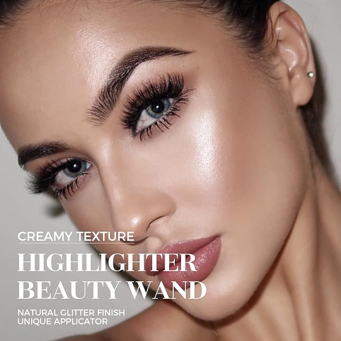 Highlighter Beauty Wand, Liquid Face Highlighter Stick with Cushion Applicator, Long Lasting Smooth Natural Matte Finish, Lightweight Blendable Super Silky Cream Highlighter Stick (04#