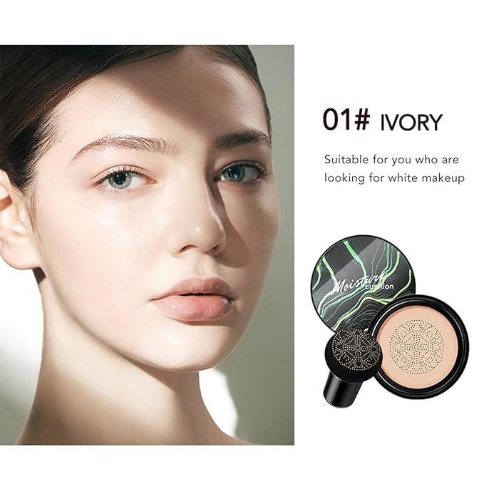 Air Cushion CC Cream Foundation, Mushroom Head Face Makeup Moisturizing Concealer, Waterproof Oil Control Long-Lasting, 3.53 Oz CC Cream Foundation for All Skin Types (Ivory, 3.52 oz)