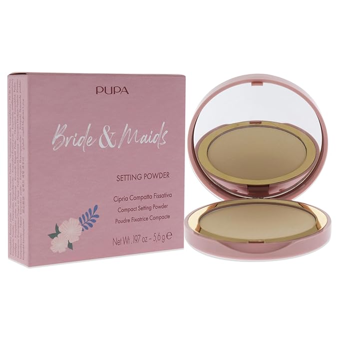 PUPA Milano Bride and Maids Setting Powder 001 Bride Veil - Ultra-Fine, Lightweight Matte Powder for All-Day Radiance - Use on Bare Skin or Over Foundation and Concealer - With SPF 15-0.2 oz