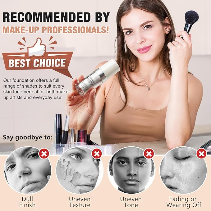 2 Pack Color Changing Foundation - Conceals Blemishes and freckles Liquid Makeup for All Skin Types, Lightweight Medium Coverage, Professional Makeup for Flawless Skin, 30ml