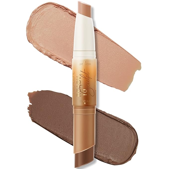 FOCALLURE 2 in 1 Cream Bronzer and Highlighter Stick,Non-greasy & Non-drying Contour Pencil,Easy to Create a Natural Matte Finishing,Long Lasting & Waterproof Face Brighten Make up Pen,MOCHA CHIFFON