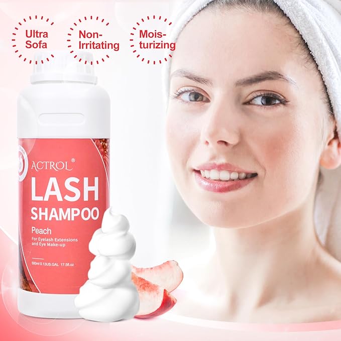 Lash Extension Cleanser Peach 500ml Eyelash Shampoo Lash Wash Shampoo Lash Cleanser Foam with Salon and Home Care