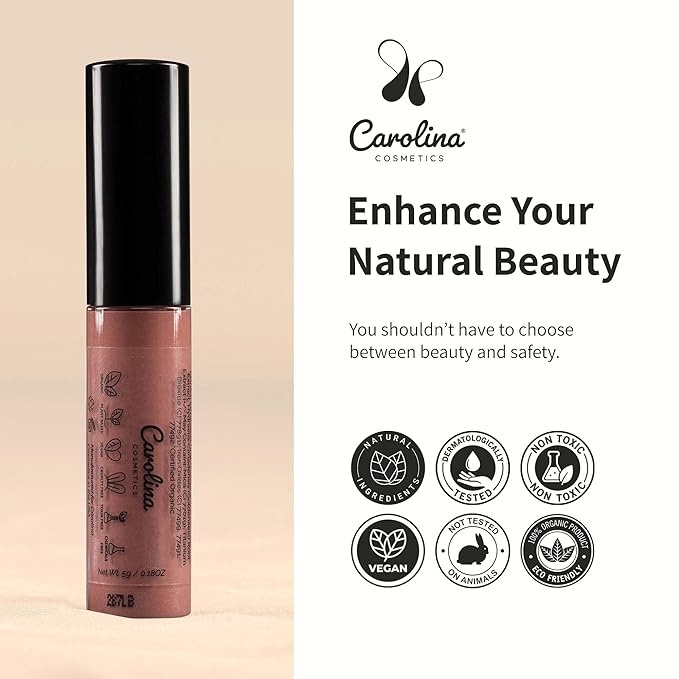 Plant-Based Non-Sticky Lip Gloss (What A Babe) - Hydrating & Nourishing with Sunflower Seed Oil, Cacao & Grape Seed Oil - Gluten-Free, Vegan, Non-GMO, Paraben-Free - 5g/0.18oz