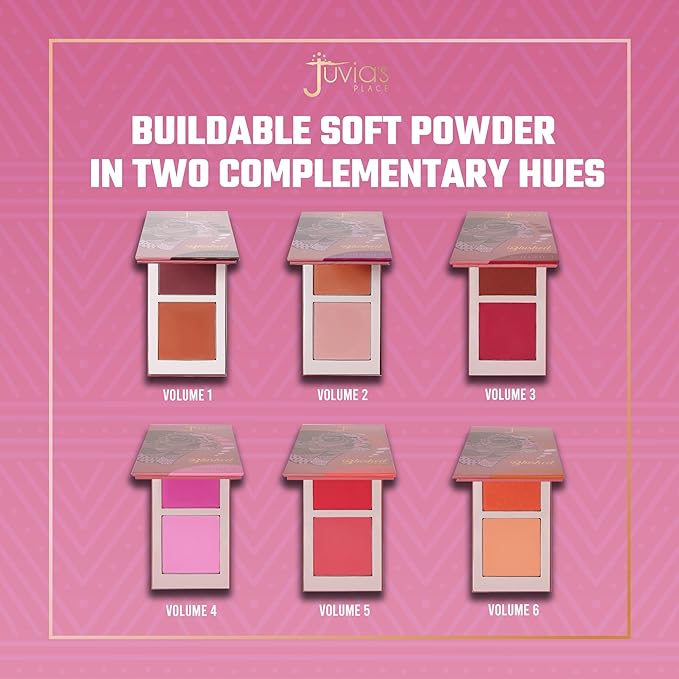 Juvia's Place Blushed Duo Blush Volume4 - Two Tone Pigmented Buildable Pressed Mineral Powder - Rosy Natural Cheeks Matte Fresh Finish for All Skin Color