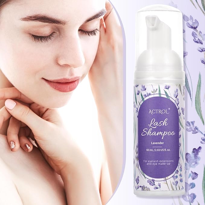 Eyelash Extension Cleanser 60ML Colored Purple Lavender Lash Extension Shampoo Lavender Professional Eyelid Foaming Cleanser Paraben & Sulfate Free Non-lrritating