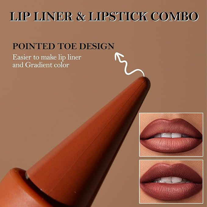 Erinde Lip Liner and Clear Gloss Set, Lip Liner and Lipstick Combo & Clear Lip Oil, Waterproof lip liner pen sets for women, Long Lasting Gradient Liner Lipstick Makeup Kits, 01